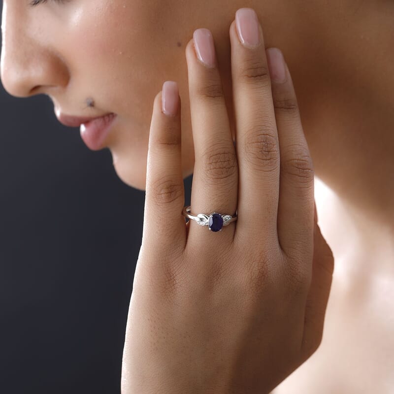 D'Joy Amethyst and White Zircon Ring in Platinum Over Sterling Silver (Size 10.0) 1.15 ctw