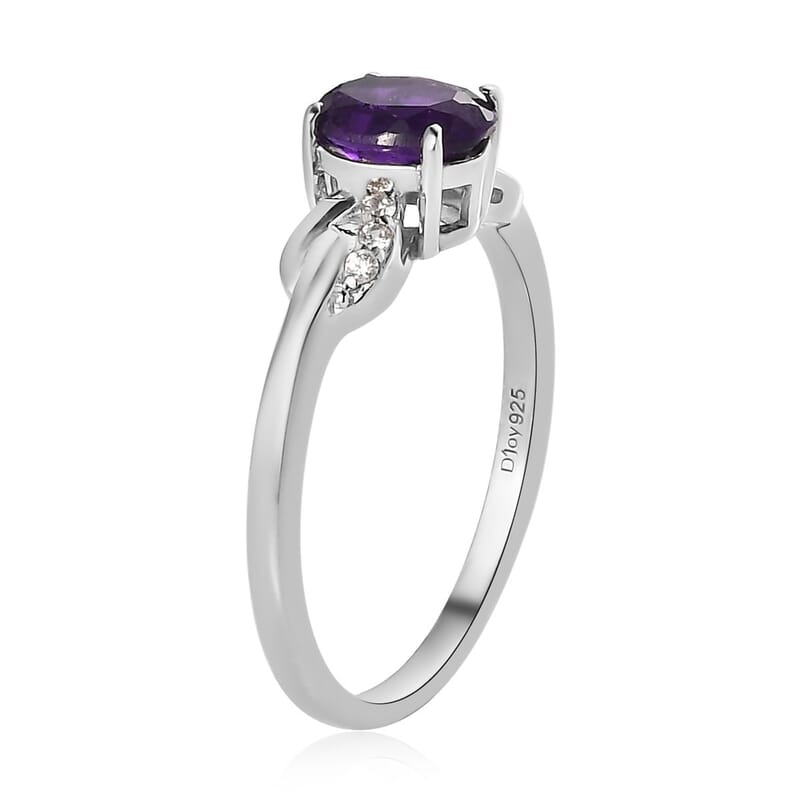 D'Joy Amethyst and White Zircon Ring in Platinum Over Sterling Silver (Size 10.0) 1.15 ctw