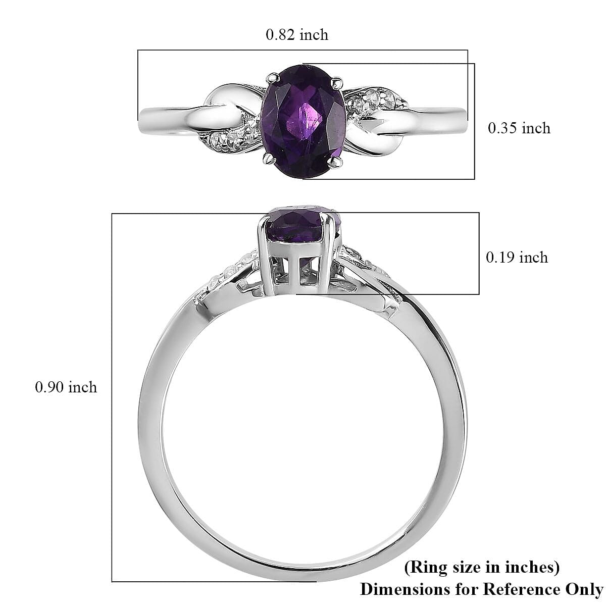 D'Joy Amethyst and White Zircon Ring in Platinum Over Sterling Silver (Size 10.0) 1.15 ctw