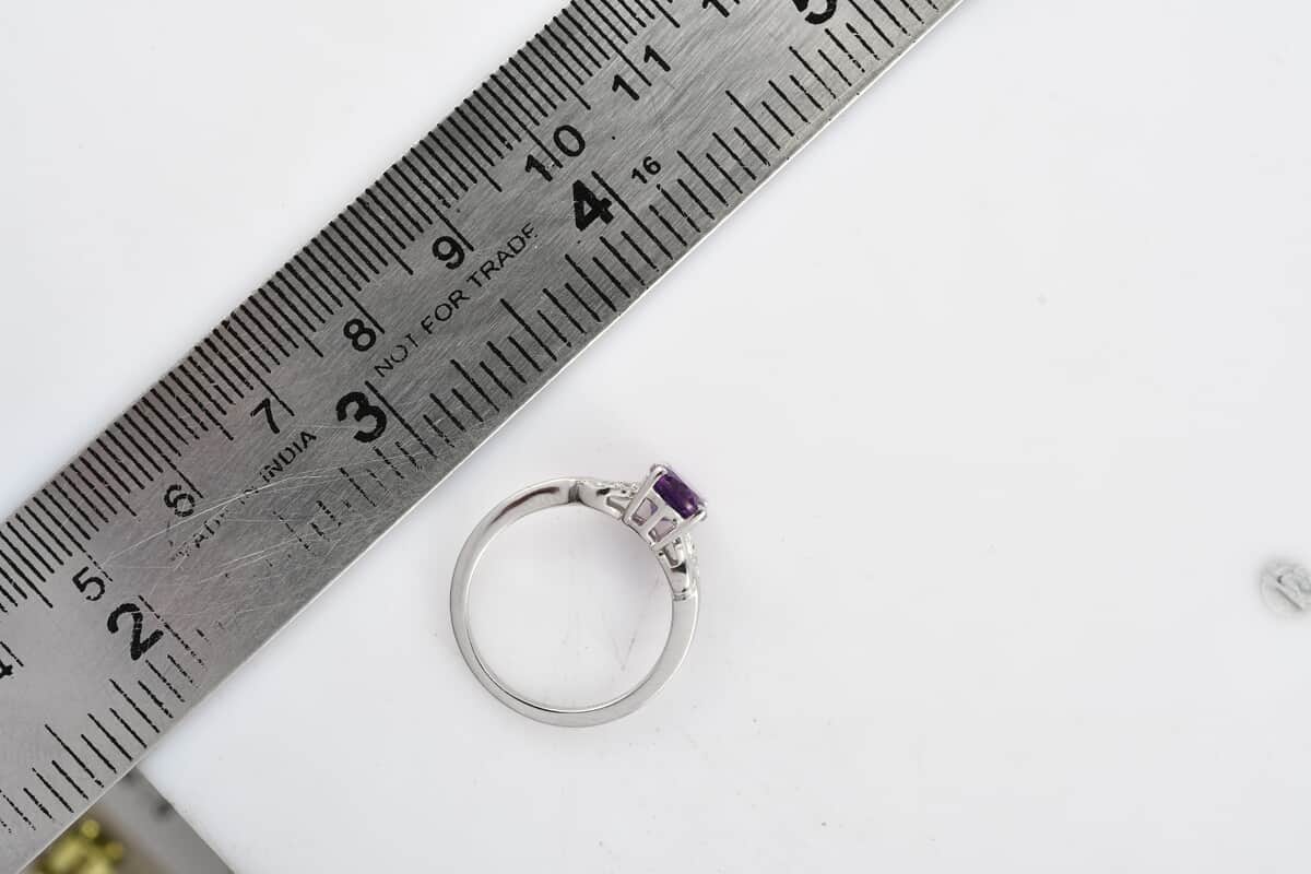 Amethyst and Natural White Zircon Ring in Platinum Over Sterling Silver (Size 9.0) 1.15 ctw image number 9