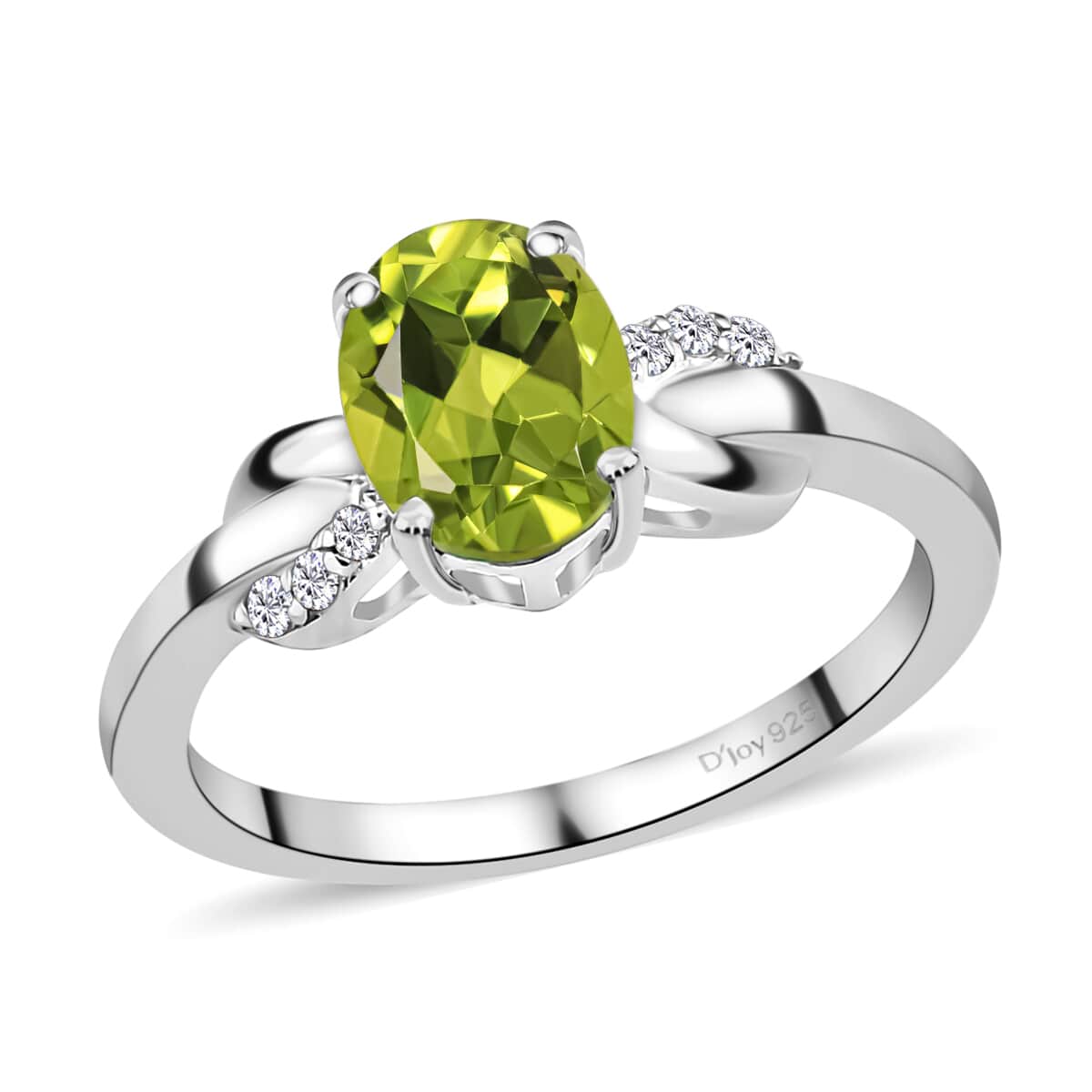 Peridot, Natural White Zircon Ring in Platinum Over Sterling Silver (Size 7.0) 1.30 ctw image number 0