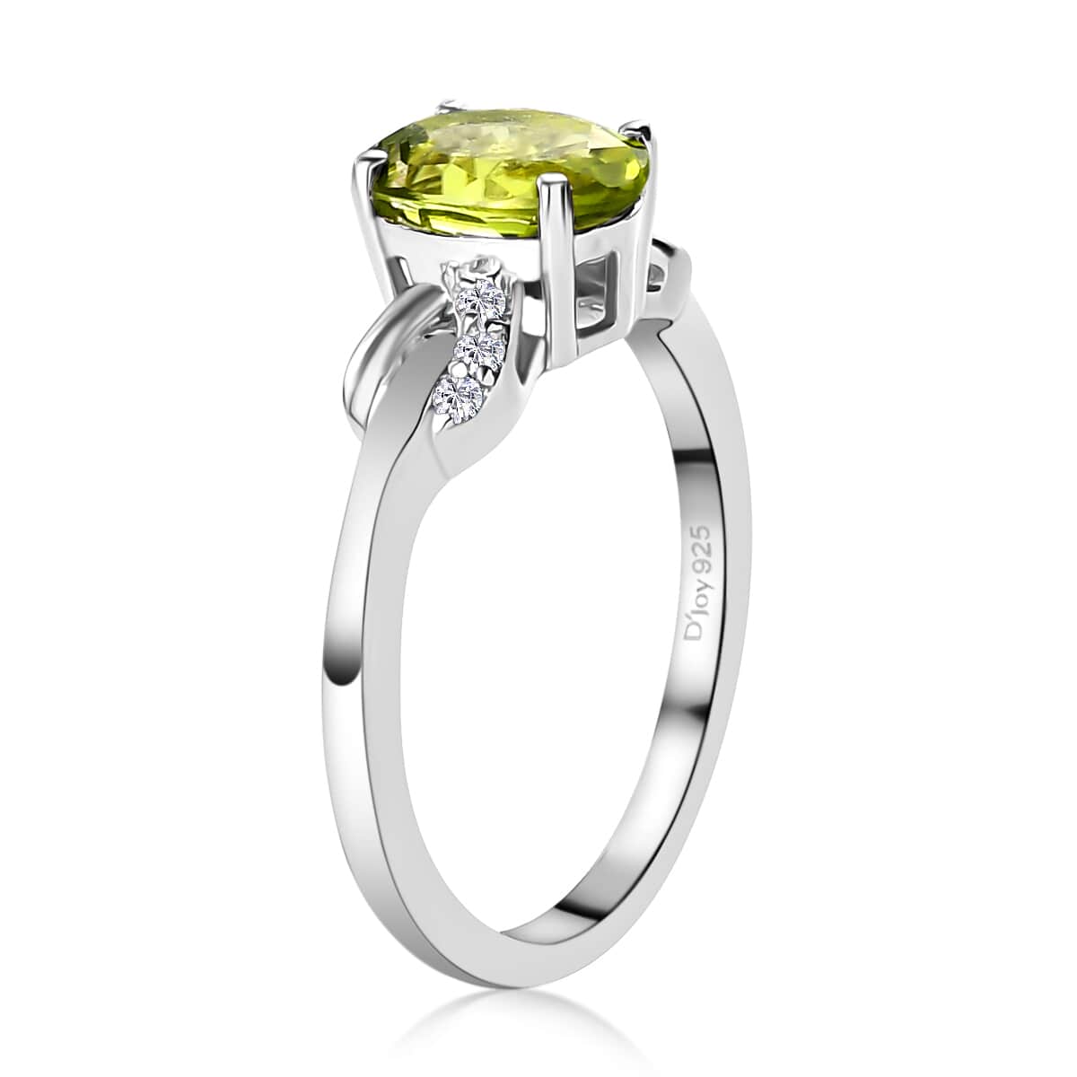 Peridot, Natural White Zircon Ring in Platinum Over Sterling Silver (Size 7.0) 1.30 ctw image number 5