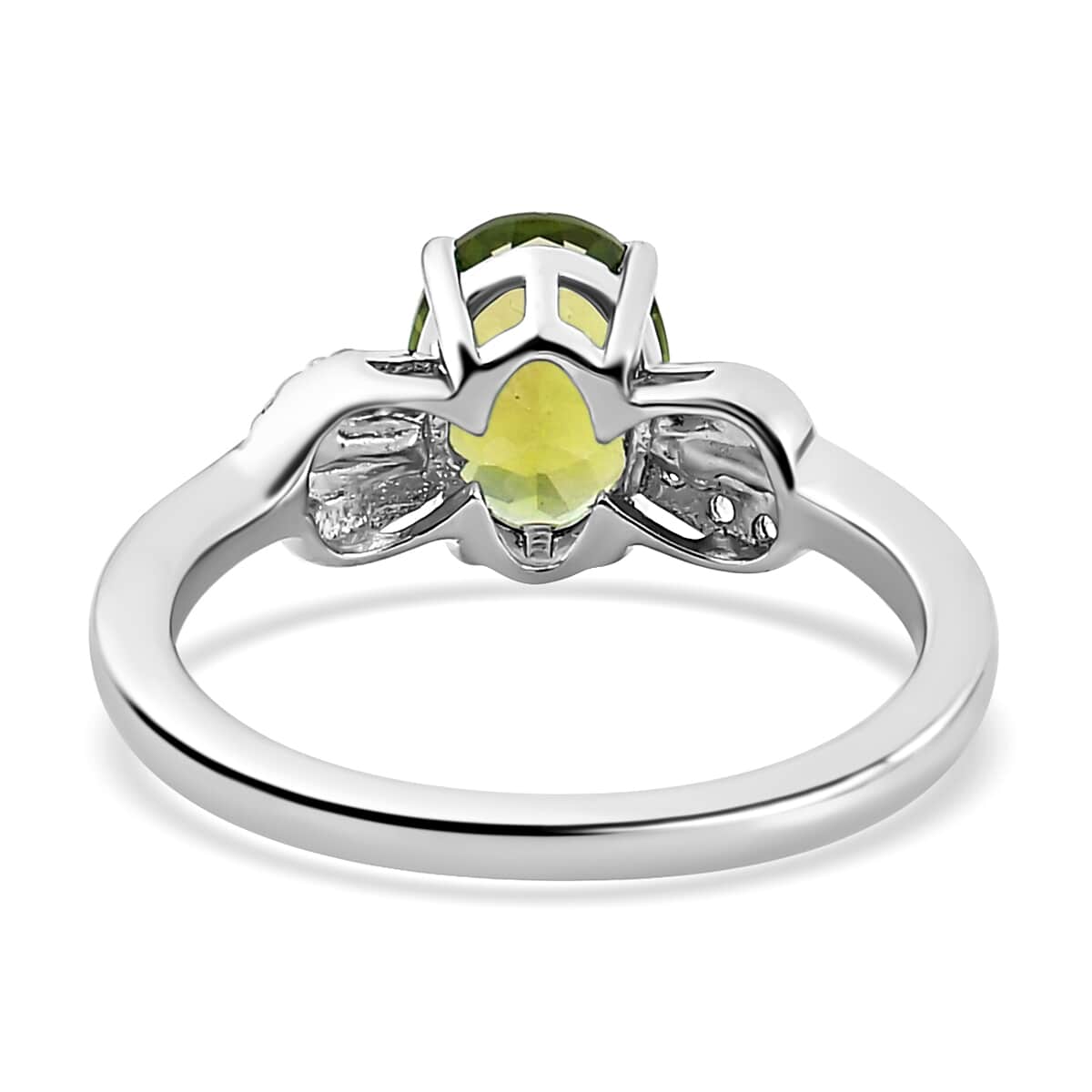 Peridot, Natural White Zircon Ring in Platinum Over Sterling Silver (Size 7.0) 1.30 ctw image number 6
