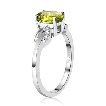 Peridot and Natural White Zircon Ring in Platinum Over Sterling Silver (Size 8.0) 1.30 ctw image number 5