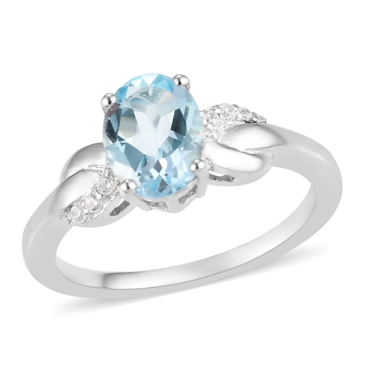 Sky Blue Topaz and Natural White Zircon Ring in Platinum Over Sterling Silver 1.50 ctw image number 0