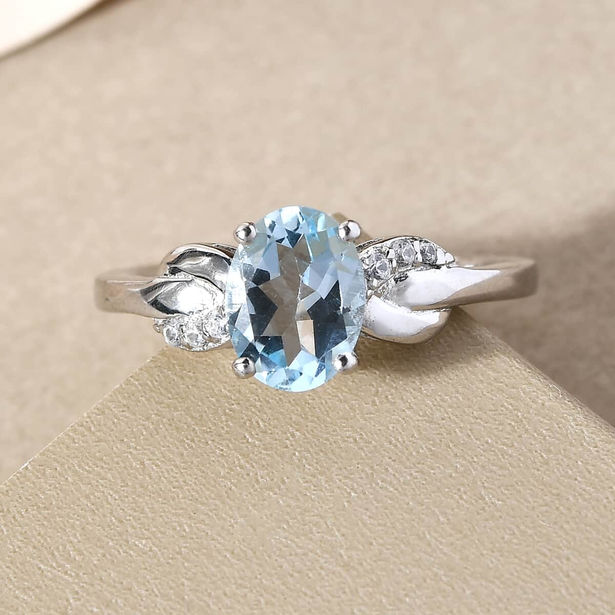 Sky Blue Topaz and Natural White Zircon Ring in Platinum Over Sterling Silver 1.50 ctw image number 3