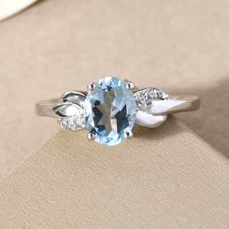 Sky Blue Topaz and Natural White Zircon Ring in Platinum Over Sterling Silver (Size 10.0) 1.50 ctw image number 3