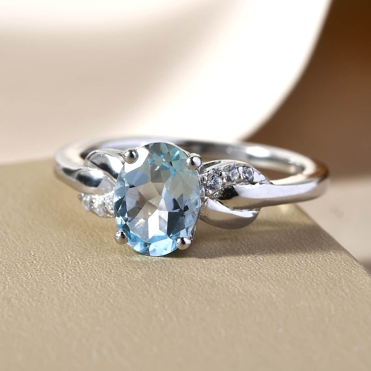 Sky Blue Topaz and Natural White Zircon Ring in Platinum Over Sterling Silver 1.50 ctw image number 4