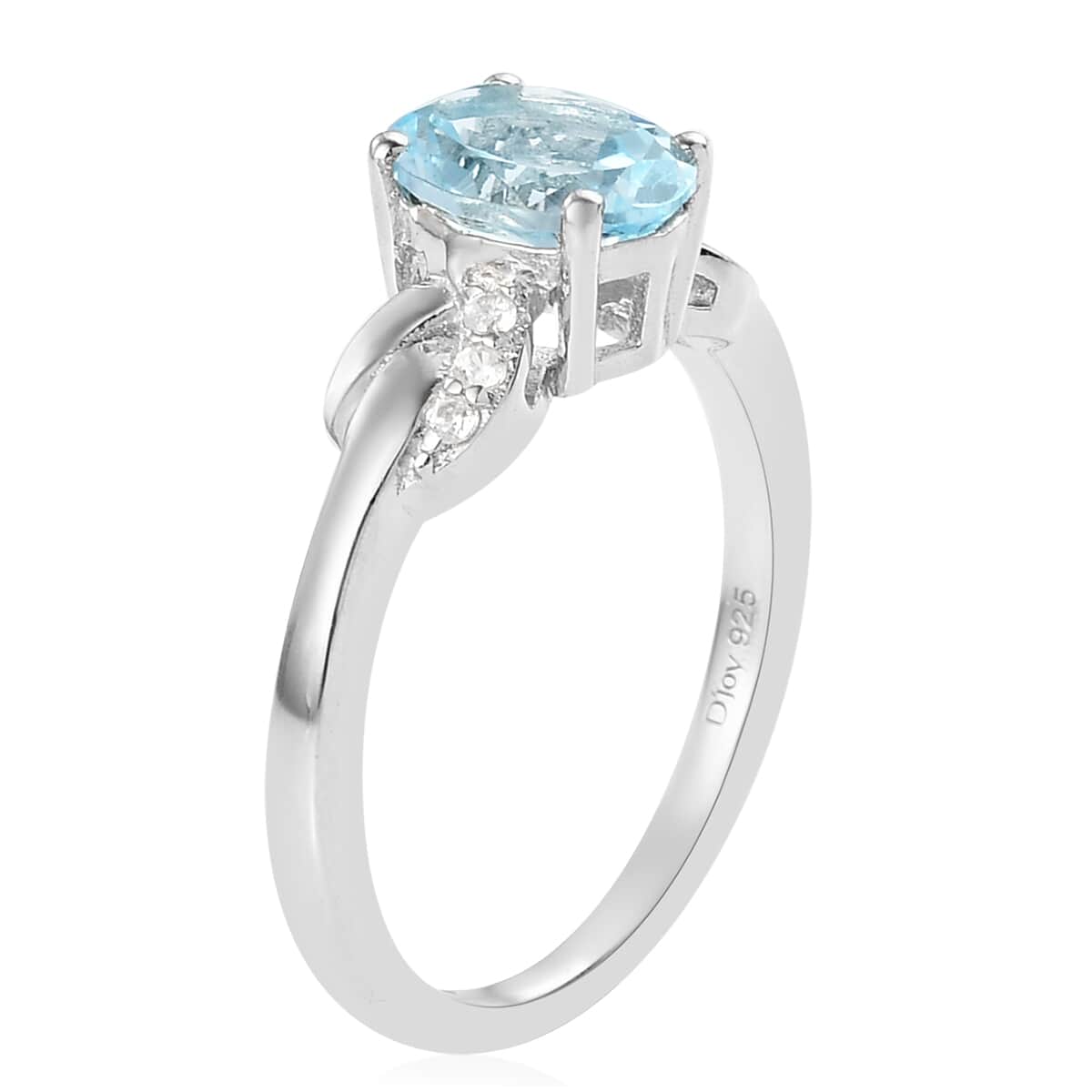 Sky Blue Topaz and Natural White Zircon Ring in Platinum Over Sterling Silver 1.50 ctw image number 5