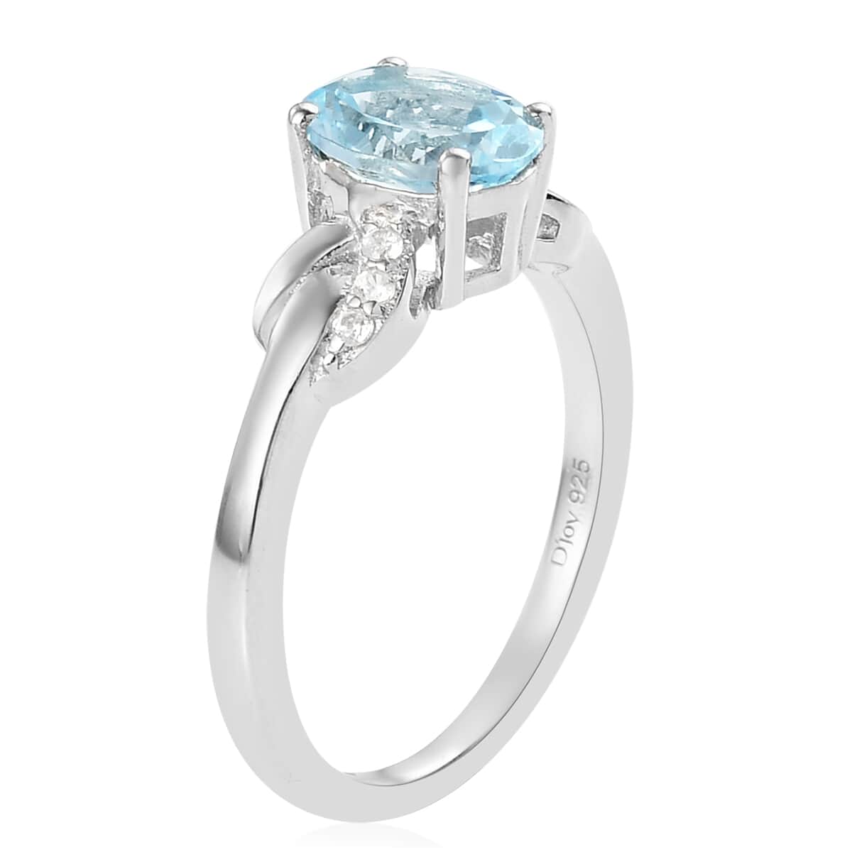 Sky Blue Topaz and Natural White Zircon Ring in Platinum Over Sterling Silver (Size 7.0) 1.50 ctw image number 5