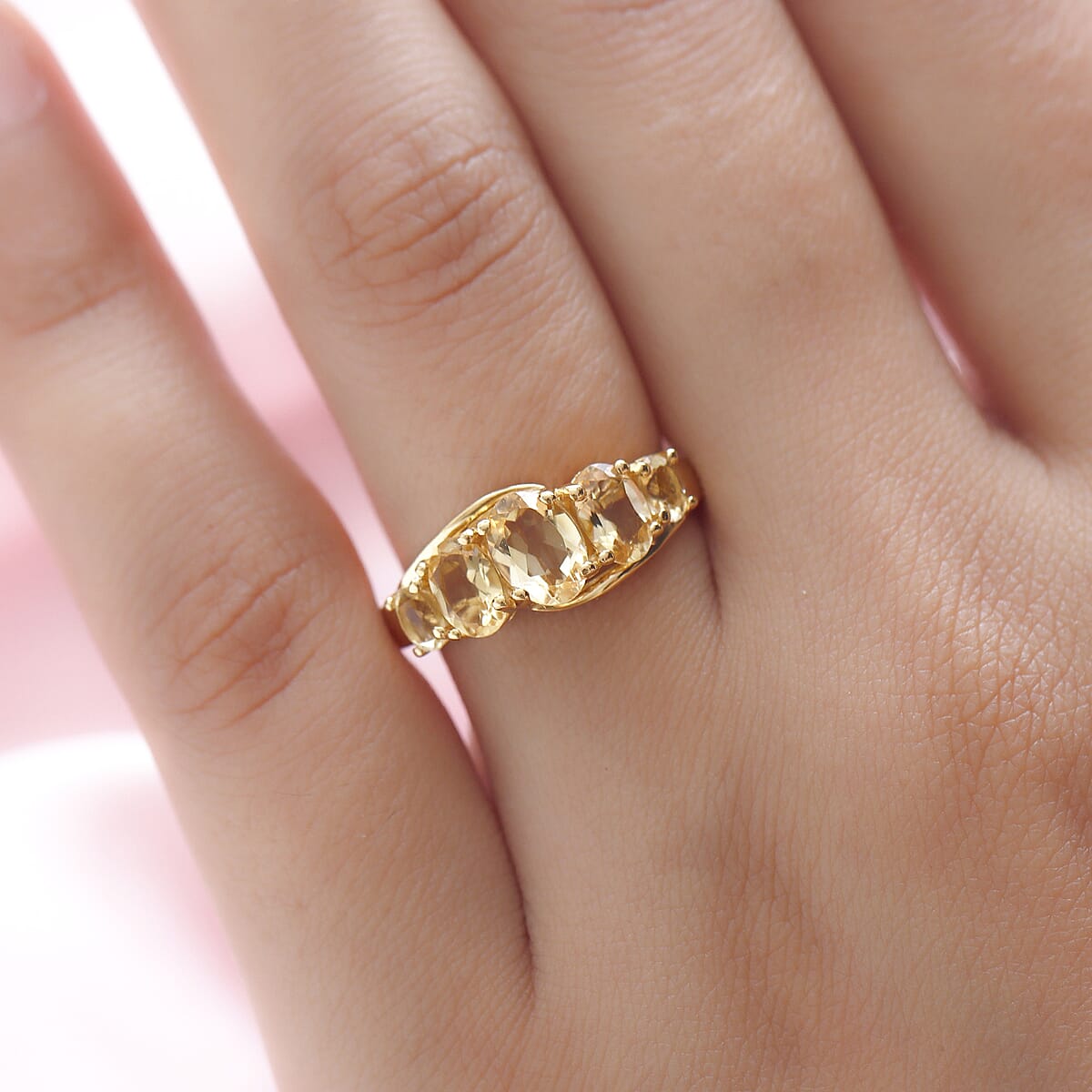 Brazilian Citrine 5 Stone Ring in Vermeil Yellow Gold Over Sterling Silver (Size 6.0) 1.85 ctw image number 1