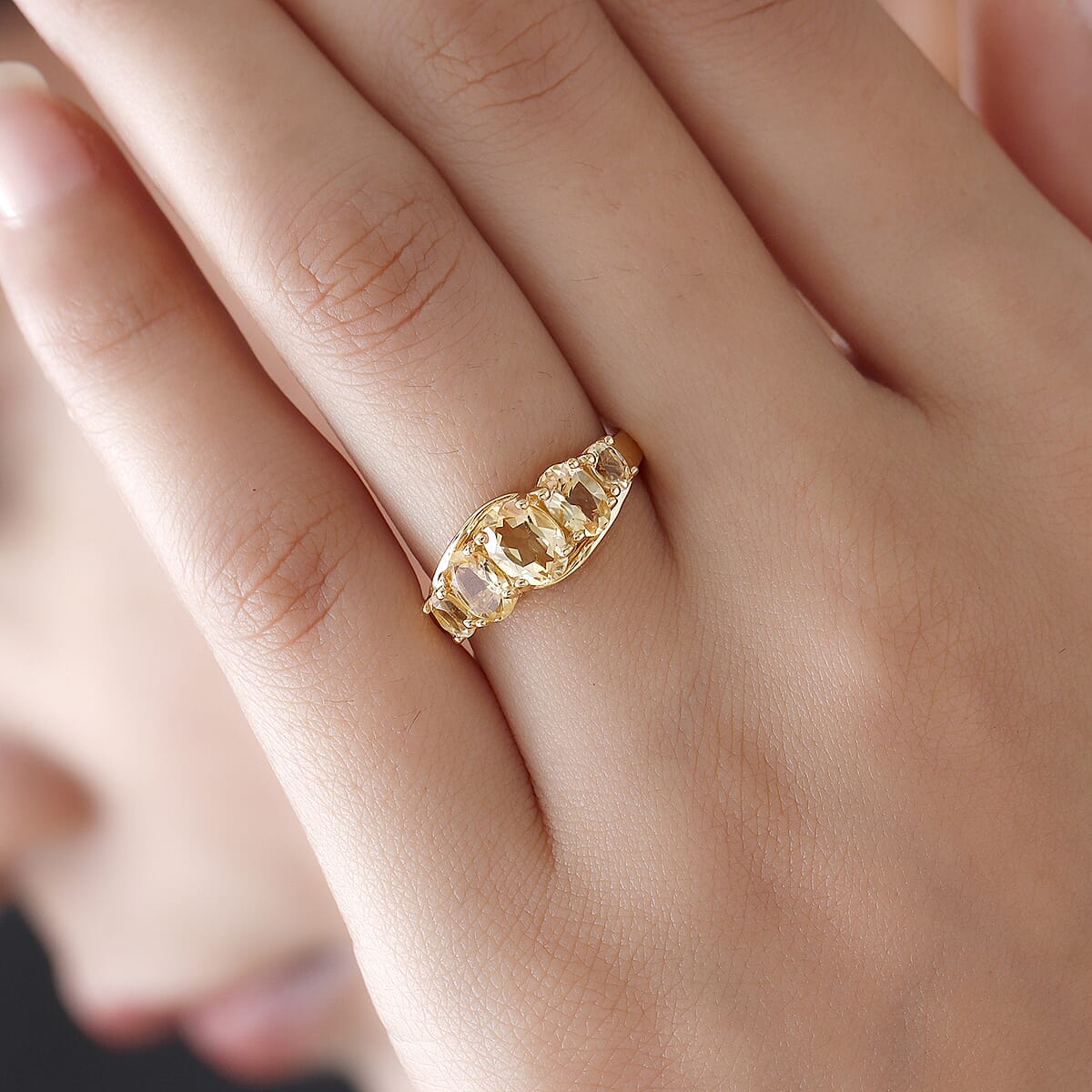 Brazilian Citrine 5 Stone Ring in Vermeil Yellow Gold Over Sterling Silver (Size 6.0) 1.85 ctw image number 2