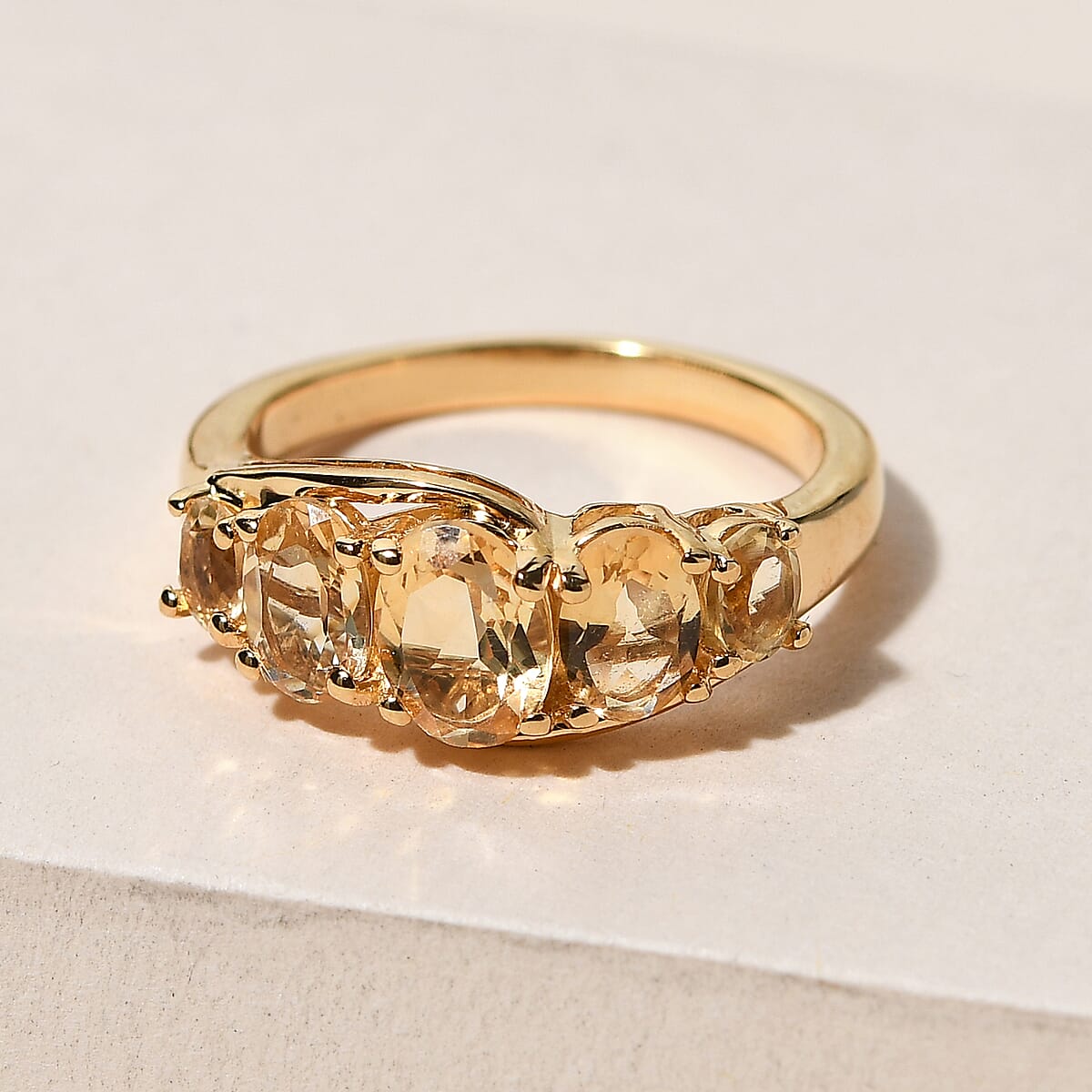 Brazilian Citrine 5 Stone Ring in Vermeil Yellow Gold Over Sterling Silver (Size 6.0) 1.85 ctw image number 3