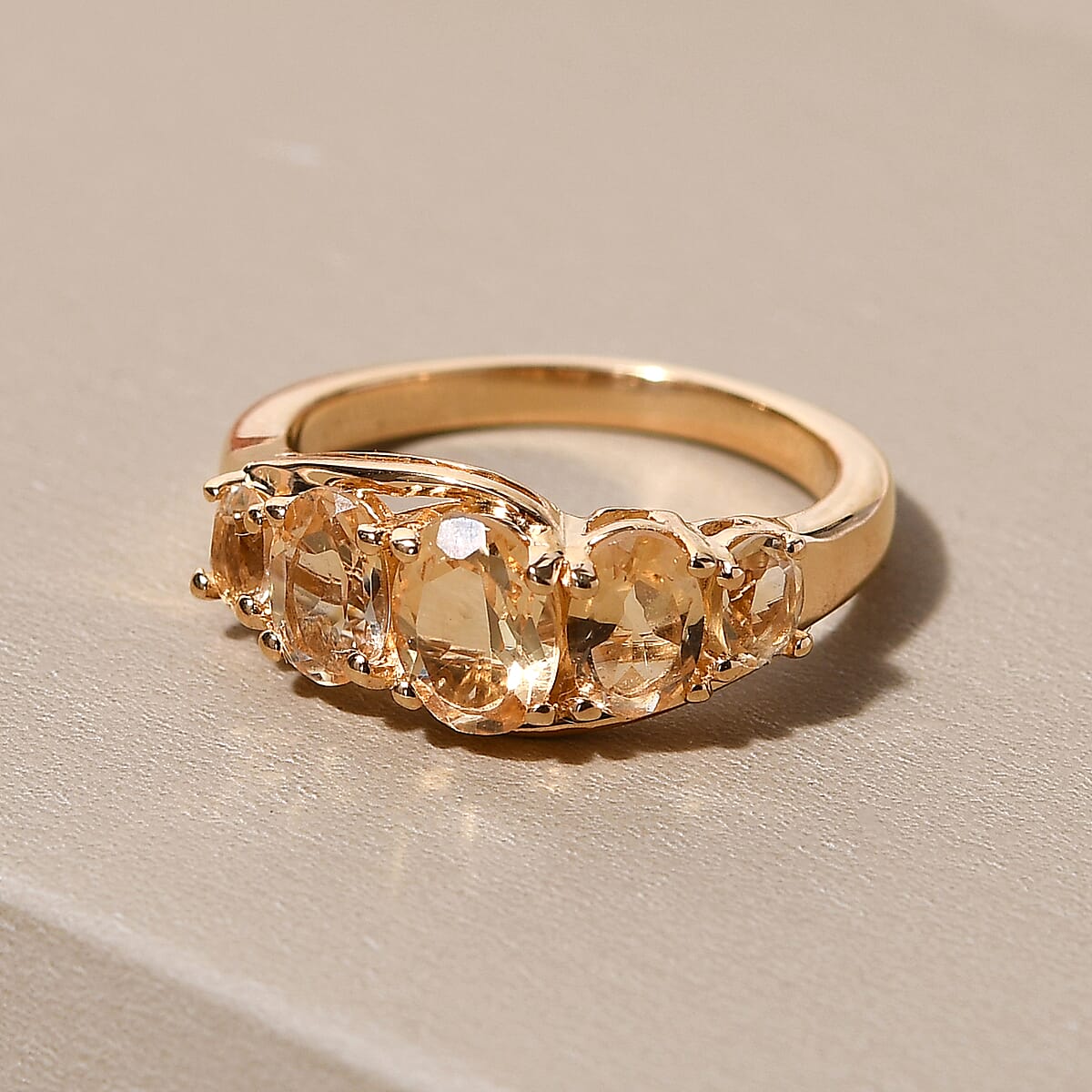 Brazilian Citrine 5 Stone Ring in Vermeil Yellow Gold Over Sterling Silver (Size 6.0) 1.85 ctw image number 4