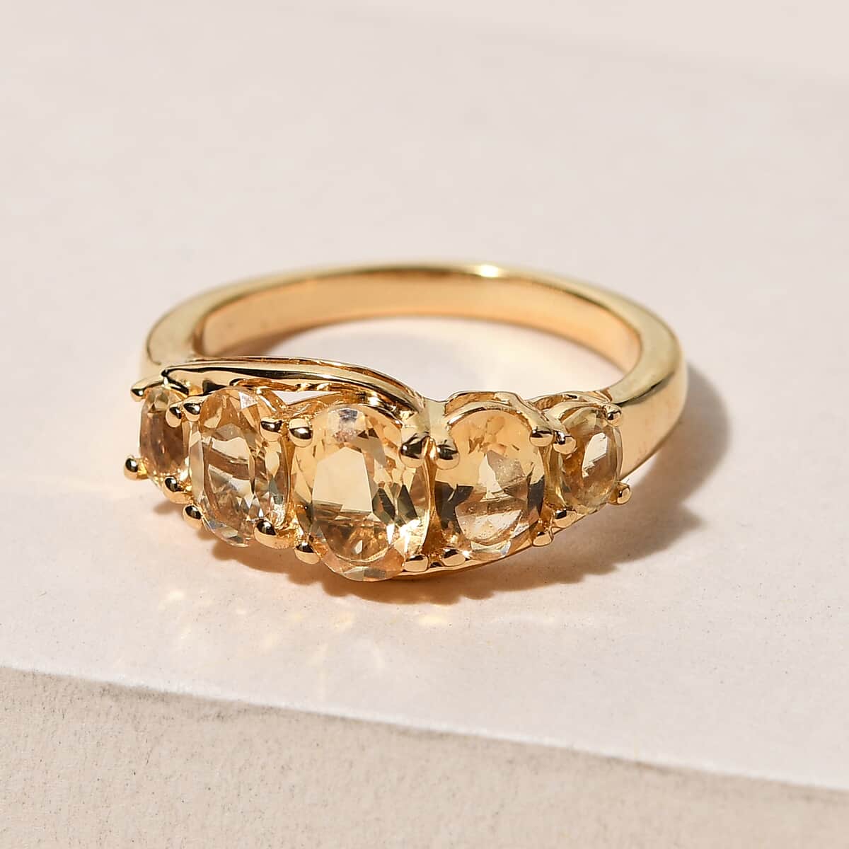 Brazilian Citrine 5 Stone Ring in Vermeil Yellow Gold Over Sterling Silver (Size 8.0) 1.85 ctw image number 3