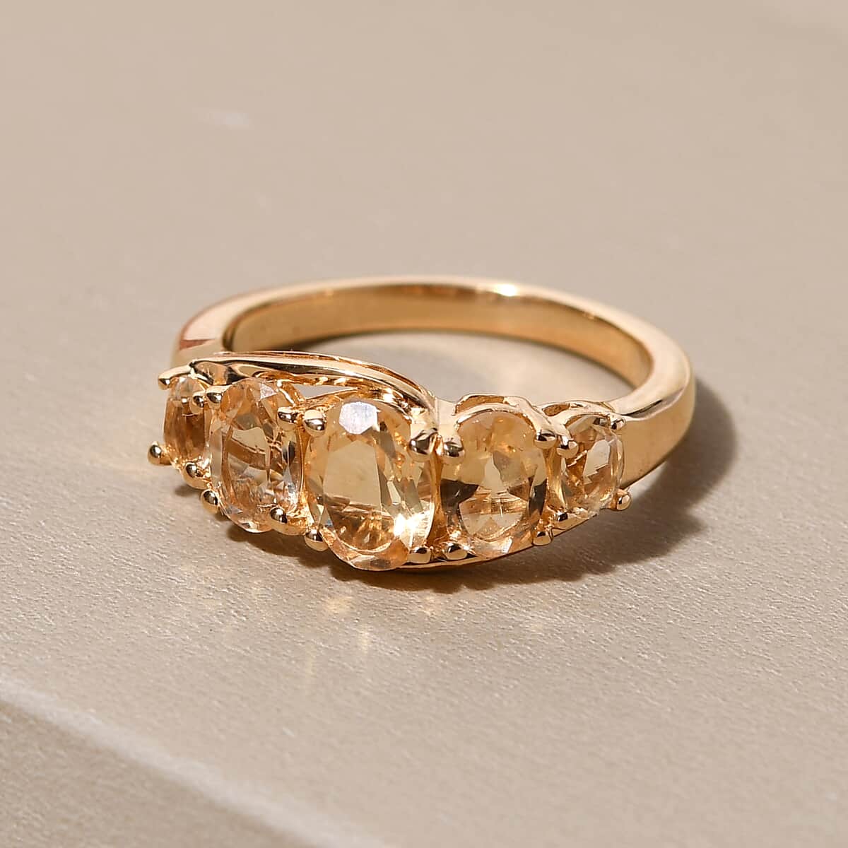 Brazilian Citrine 5 Stone Ring in Vermeil Yellow Gold Over Sterling Silver (Size 8.0) 1.85 ctw image number 4