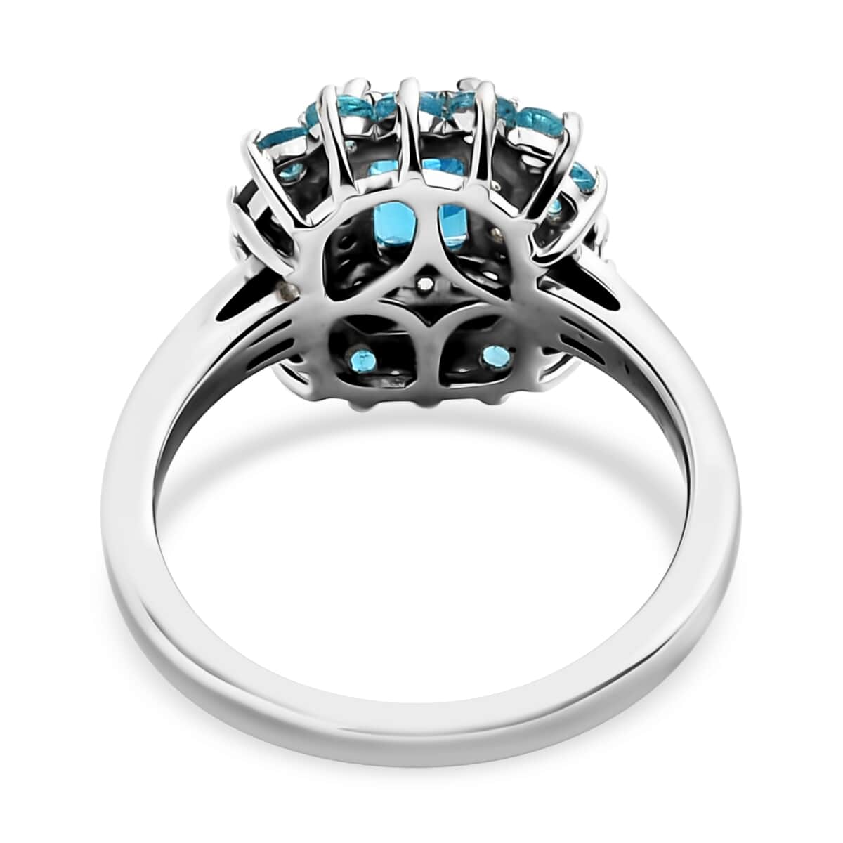 Malgache Neon Apatite and Natural White Zircon Sunburst Ring in Platinum Over Sterling Silver (Size 6.0) 1.40 ctw image number 4