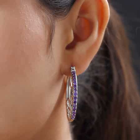 Karis Simulated Amethyst Diamond Earrings in Platinum Bond 3.35 ctw image number 1