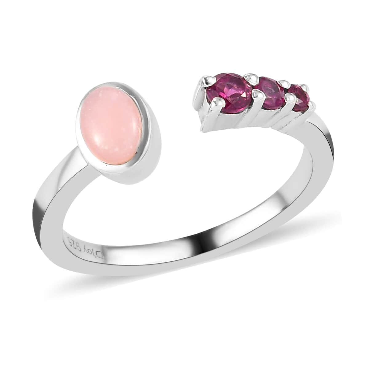 Peruvian Pink Opal and Orissa Rhodolite Garnet Open Band Ring in Platinum Over Sterling Silver (Size 10.0) 0.65 ctw image number 0