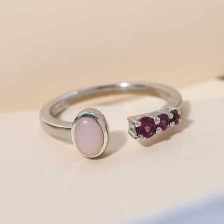 Peruvian Pink Opal and Orissa Rhodolite Garnet Open Band Ring in Platinum Over Sterling Silver (Size 10.0) 0.65 ctw image number 1
