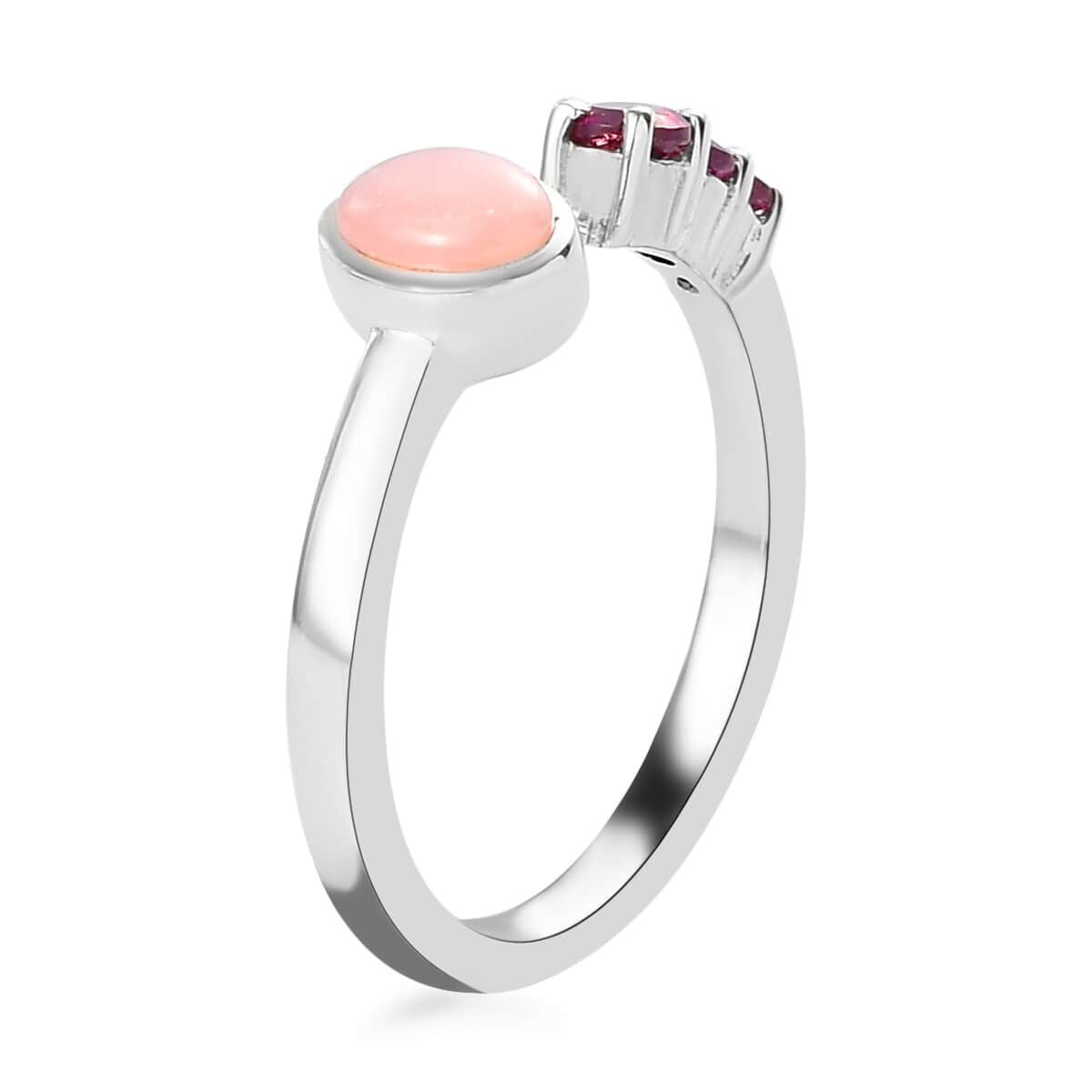 Peruvian Pink Opal and Orissa Rhodolite Garnet Open Band Ring in Platinum Over Sterling Silver 0.65 ctw image number 3