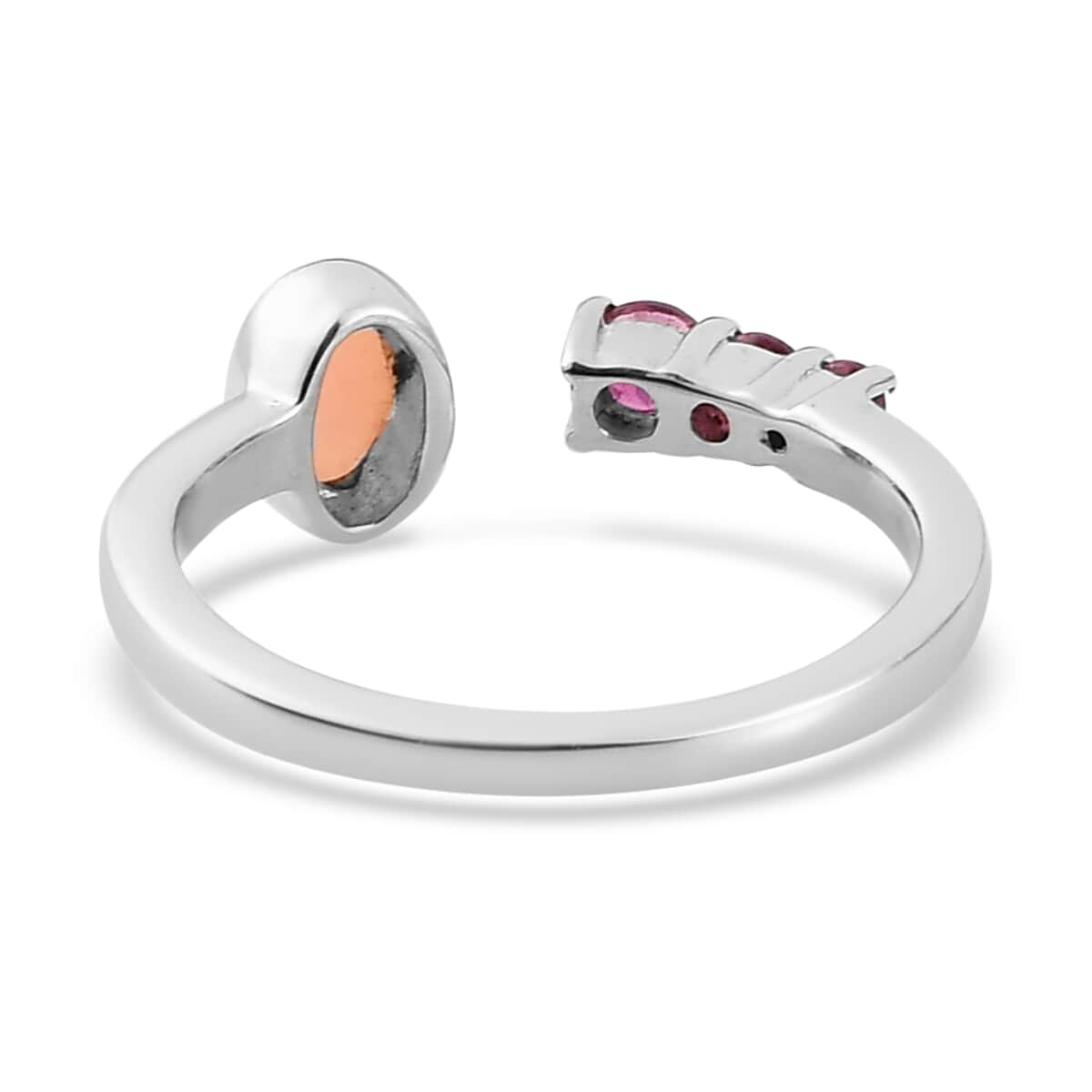 Peruvian Pink Opal and Orissa Rhodolite Garnet Open Band Ring in Platinum Over Sterling Silver 0.65 ctw image number 4