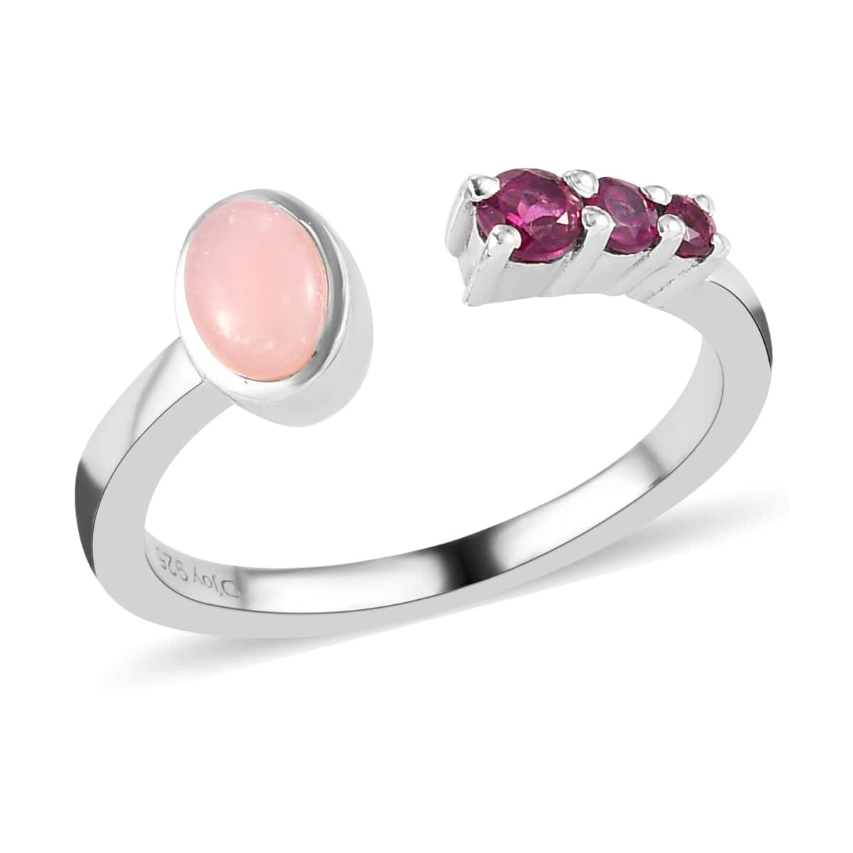 Peruvian Pink Opal and Orissa Rhodolite Garnet Open Band Ring in Platinum Over Sterling Silver (Size 8.0) 0.65 ctw image number 0