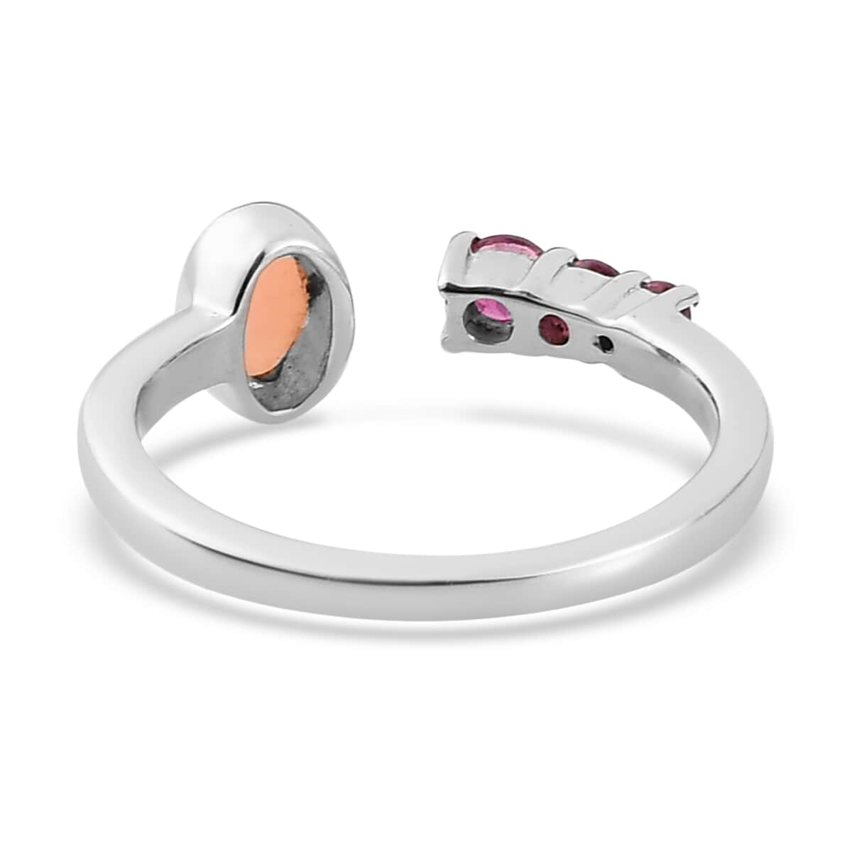 Peruvian Pink Opal and Orissa Rhodolite Garnet Open Band Ring in Platinum Over Sterling Silver (Size 8.0) 0.65 ctw image number 4