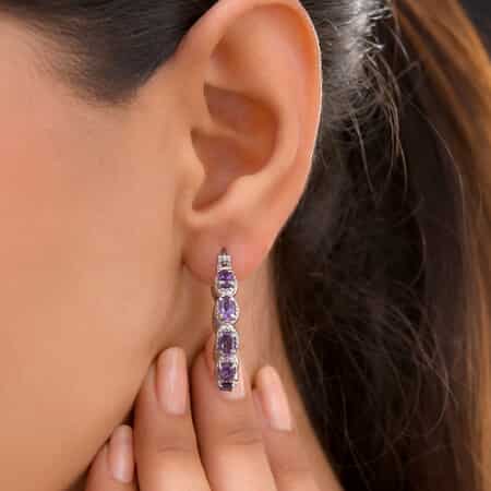 Amethyst Inside Out Hoop Earrings in Stainless Steel 3.70 ctw image number 2