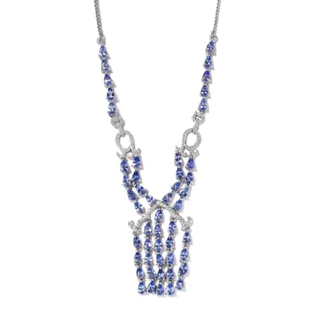 Tanzanite and Natural White Zircon Tassels Necklace 18 Inches in Platinum Over Sterling Silver 9.75 ctw image number 0