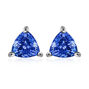 Tanzanite Solitaire Earrings in Platinum Over Sterling Silver,Gold Stud Earrings For Women,Wedding Gifts For Her 0.60 ctw