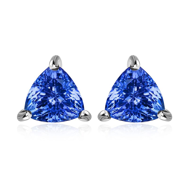 Tanzanite Solitaire Earrings in Platinum Over Sterling Silver,Gold Stud Earrings For Women,Wedding Gifts For Her 0.60 ctw