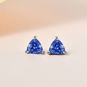 Tanzanite Solitaire Earrings in Platinum Over Sterling Silver,Gold Stud Earrings For Women,Wedding Gifts For Her 0.60 ctw