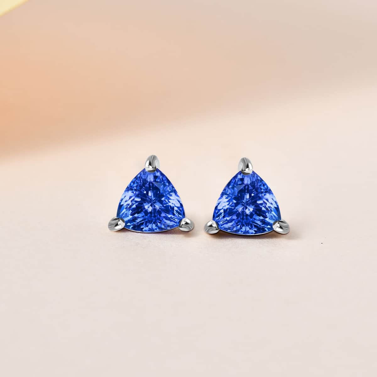 Tanzanite Solitaire Earrings in Platinum Over Sterling Silver,Gold Stud Earrings For Women,Wedding Gifts For Her 0.60 ctw image number 1