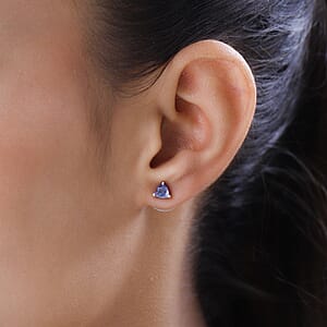 Tanzanite Solitaire Earrings in Platinum Over Sterling Silver,Gold Stud Earrings For Women,Wedding Gifts For Her 0.60 ctw
