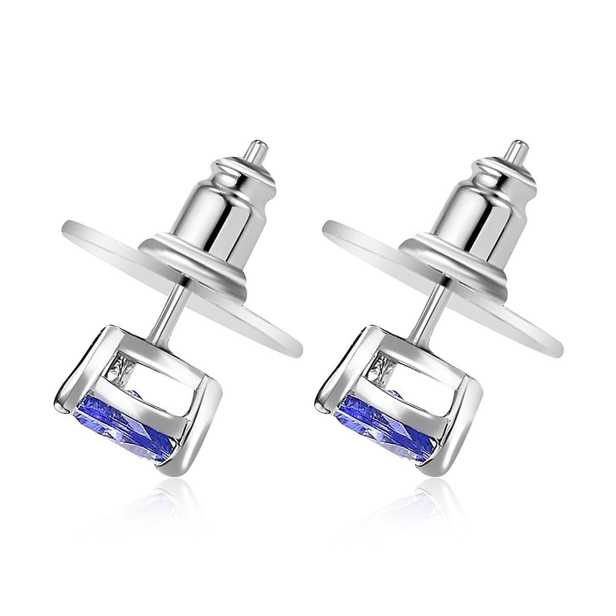 Tanzanite Solitaire Earrings in Platinum Over Sterling Silver,Gold Stud Earrings For Women,Wedding Gifts For Her 0.60 ctw