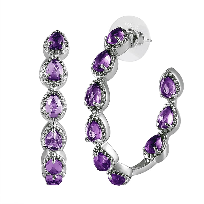Amethyst Earrings in Stainless Steel 7.60 ctw