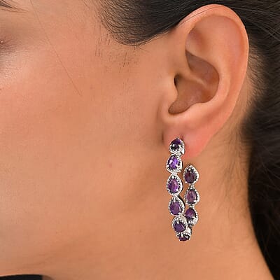 Amethyst Earrings in Stainless Steel 7.60 ctw