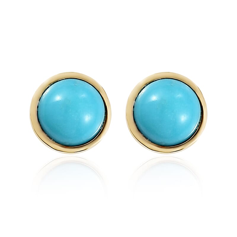 AMERICAN Natural Sleeping Beauty Turquoise Solitaire Stud Earrings in 14K Yellow Gold Over Sterling Silver 1.00 ctw