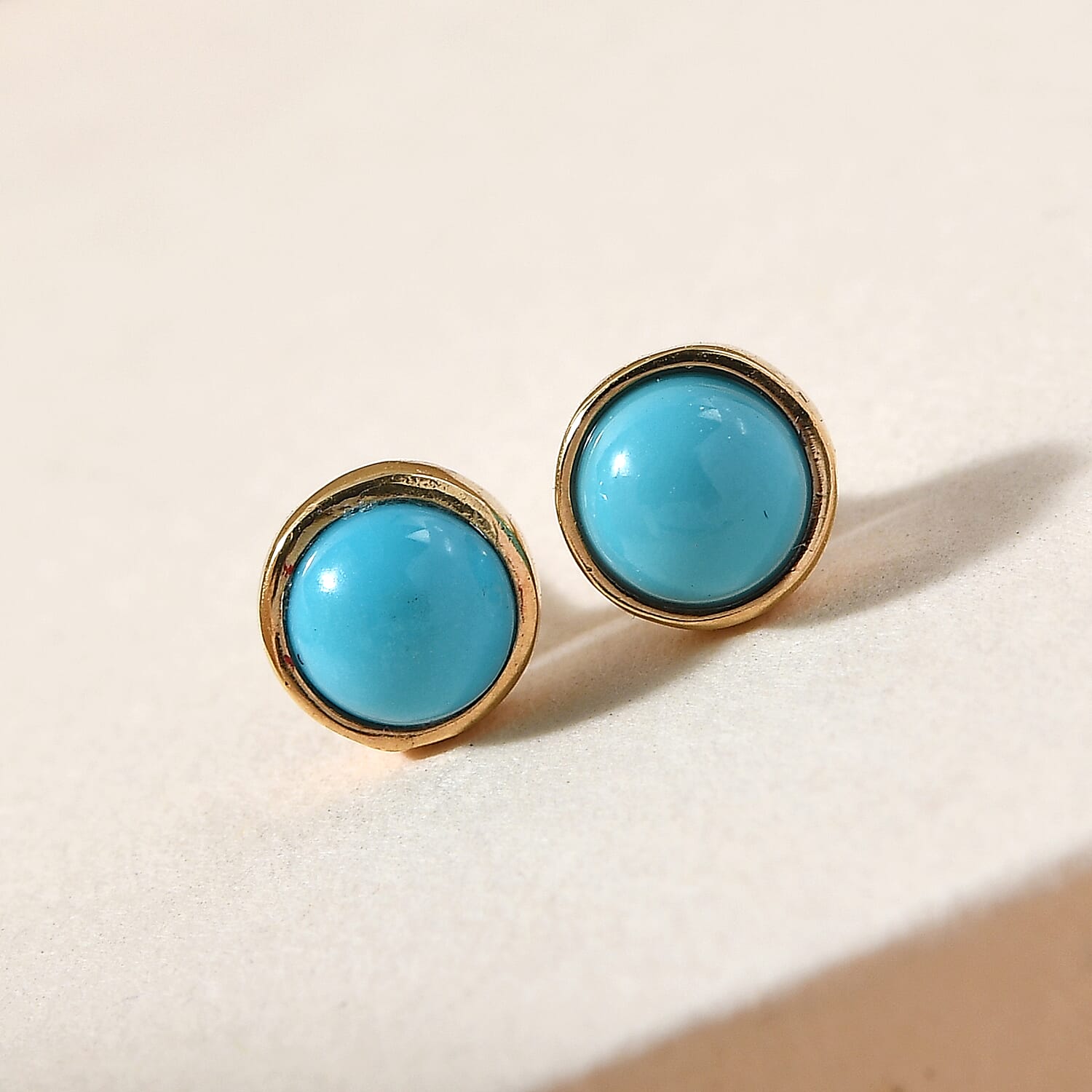 AMERICAN Natural Sleeping Beauty Turquoise Solitaire Stud Earrings in 14K Yellow Gold Over Sterling Silver 1.00 ctw