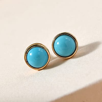 AMERICAN Natural Sleeping Beauty Turquoise Solitaire Stud Earrings in 14K Yellow Gold Over Sterling Silver 1.00 ctw