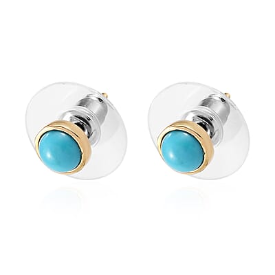 AMERICAN Natural Sleeping Beauty Turquoise Solitaire Stud Earrings in 14K Yellow Gold Over Sterling Silver 1.00 ctw
