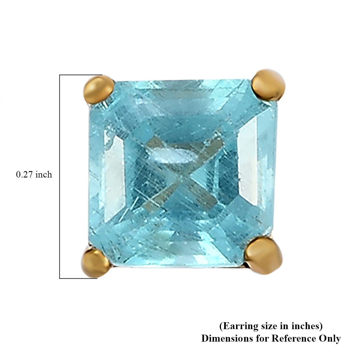 Asscher Cut Madagascar Paraiba Apatite Solitaire Stud Earrings in 14K Yellow Gold Over Sterling Silver 1.35 ctw