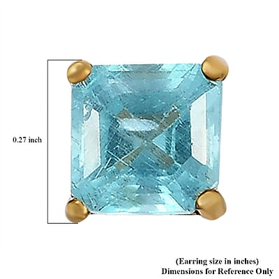 Asscher Cut Madagascar Paraiba Apatite Solitaire Stud Earrings in 14K Yellow Gold Over Sterling Silver 1.35 ctw
