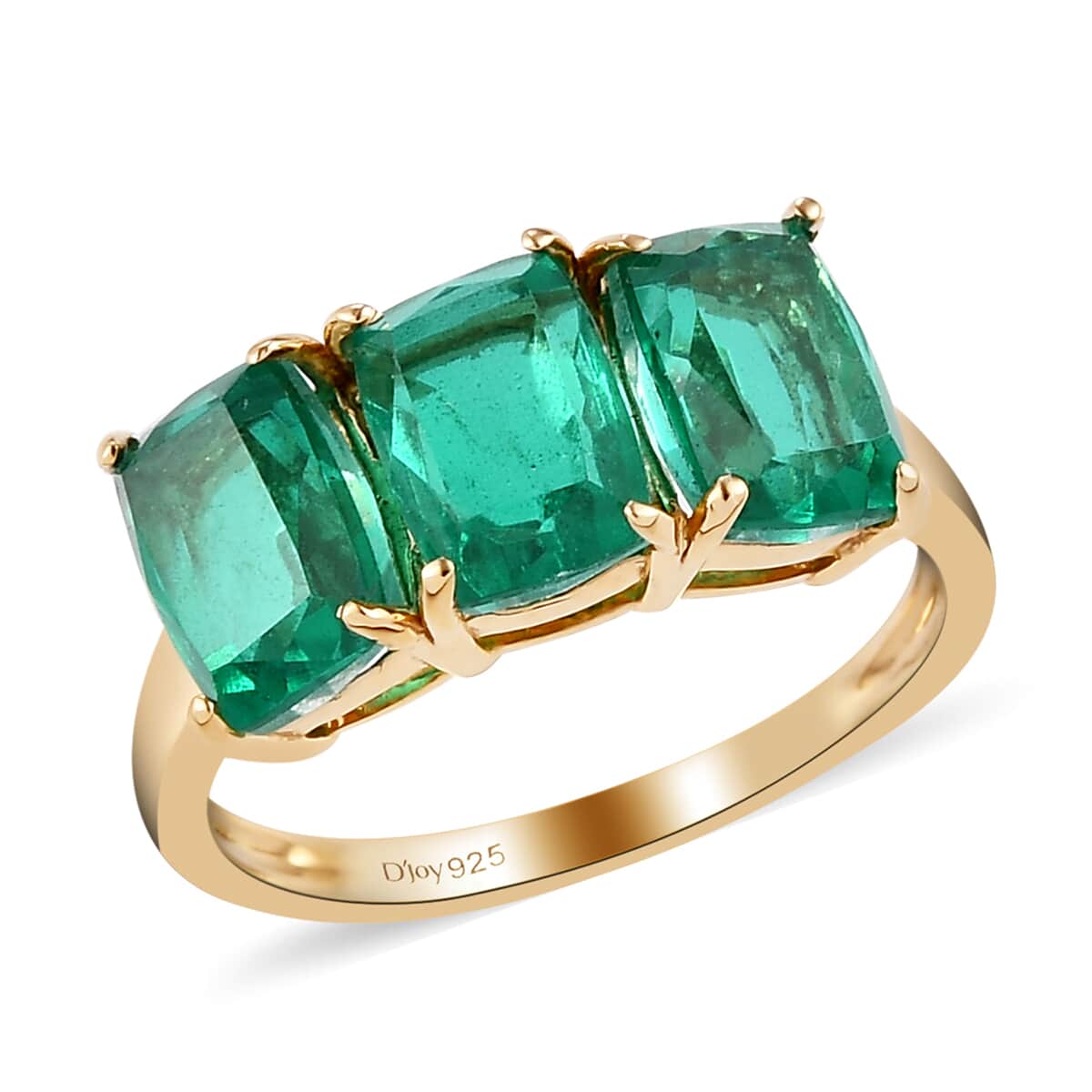 Emerald Quartz 3 Stone Ring in 14K Yellow Gold Over Sterling Silver (Size 6.0) 3.60 ctw image number 0