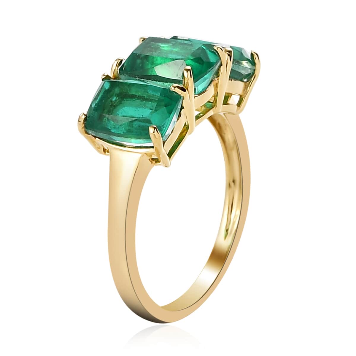 Emerald Quartz 3 Stone Ring in 14K Yellow Gold Over Sterling Silver (Size 6.0) 3.60 ctw image number 3