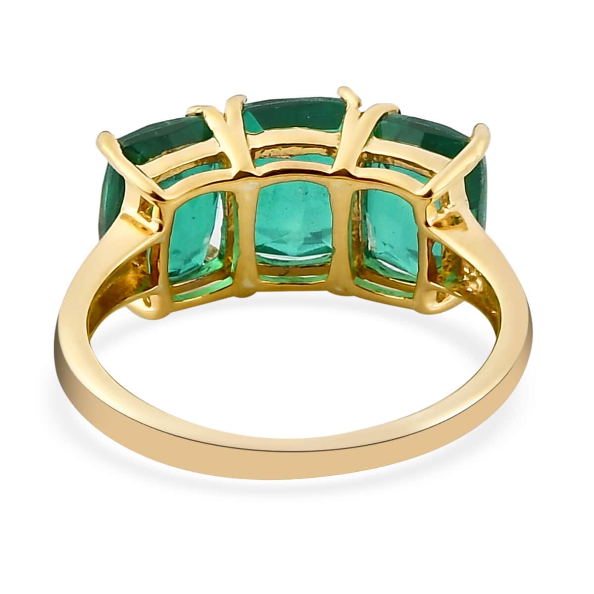 Emerald Quartz 3 Stone Ring in 14K Yellow Gold Over Sterling Silver (Size 6.0) 3.60 ctw image number 4