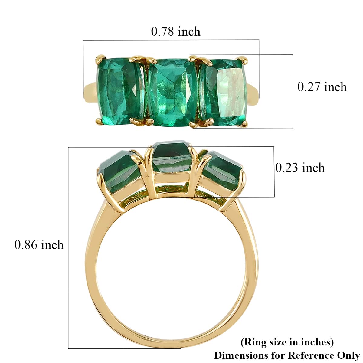 Emerald Quartz 3 Stone Ring in 14K Yellow Gold Over Sterling Silver (Size 6.0) 3.60 ctw image number 5