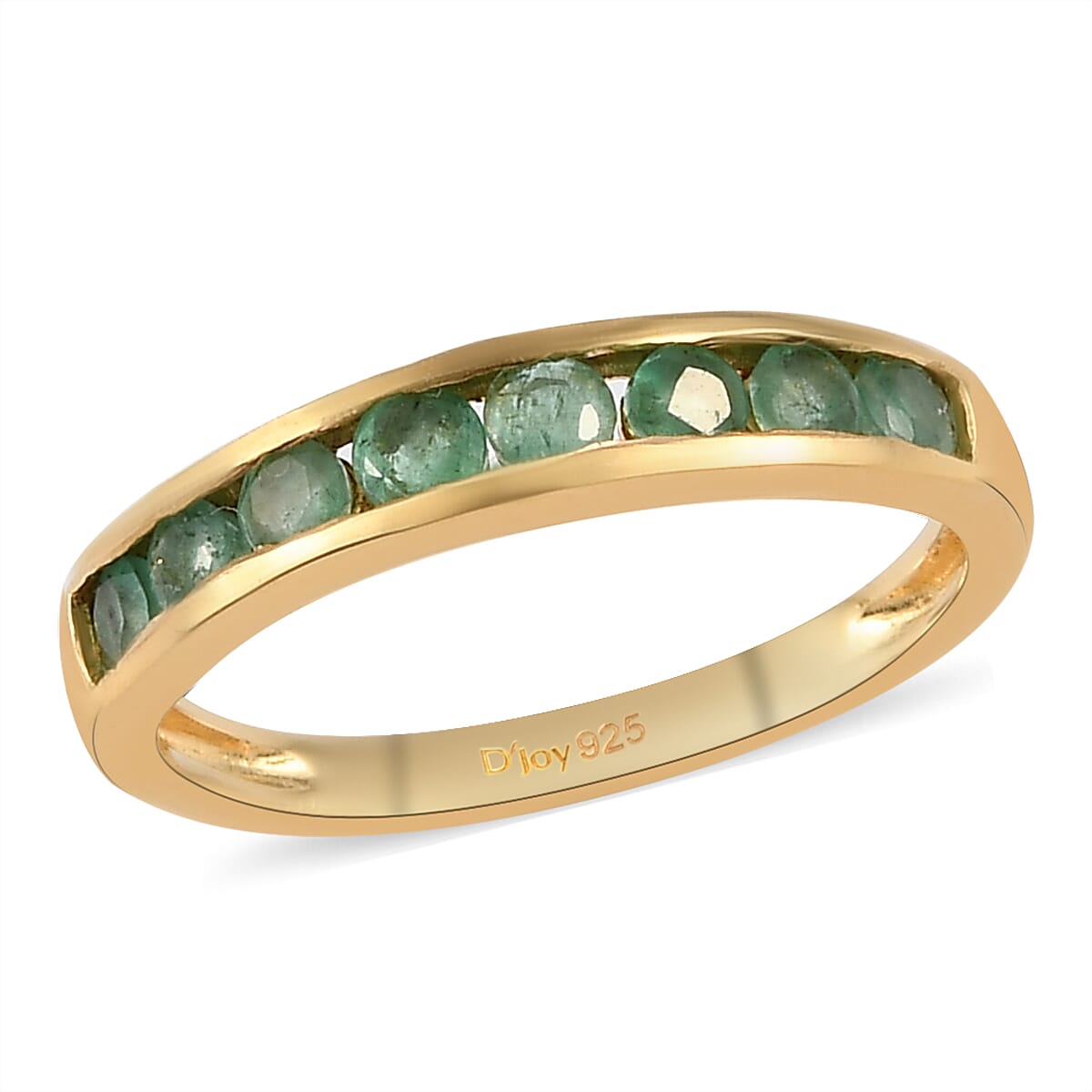 Kagem Zambian Emerald Half Eternity Band Ring in 14K Yellow Gold Over Sterling Silver (Size 7.0) 0.50 ctw