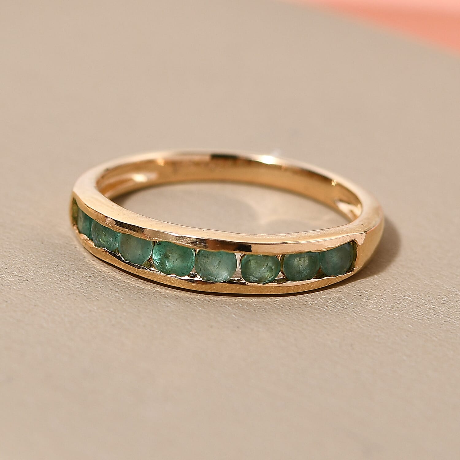 Kagem Zambian Emerald Half Eternity Band Ring in 14K Yellow Gold Over Sterling Silver (Size 7.0) 0.50 ctw